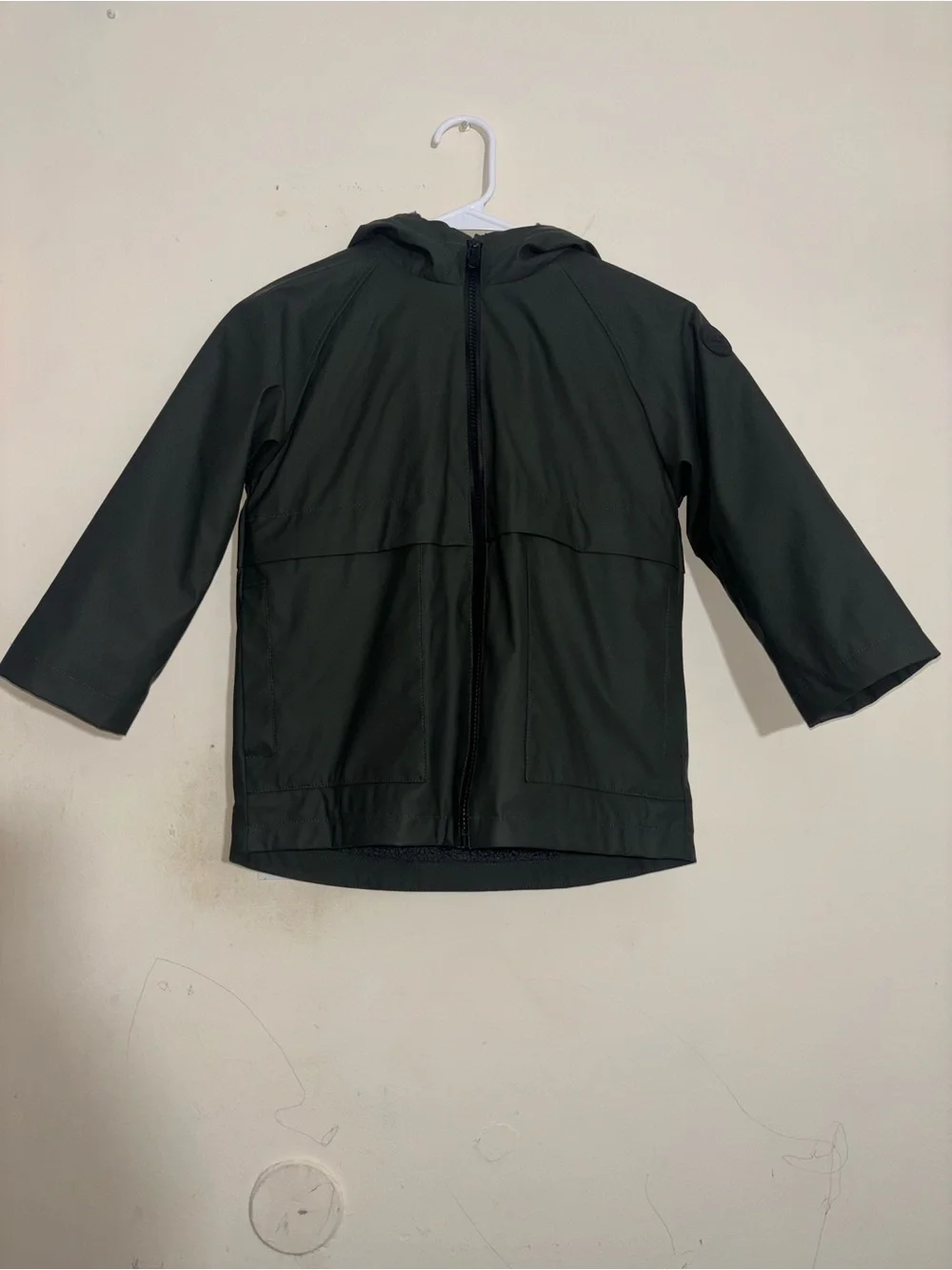 Zara Kids olive green hooded rain jacket with sherpa lining Size 6-7